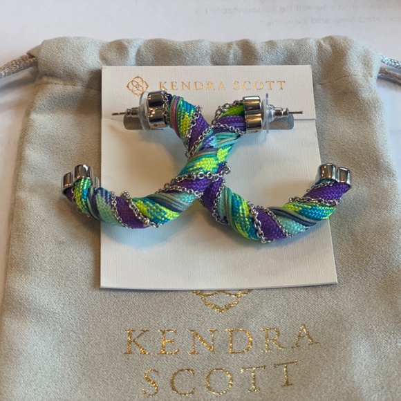 REG $98 KENDRA SCOTT MASIE CORDED 1.66" HOOP EARRINGS-PERIWINKLE MIX - Picture 3 of 8